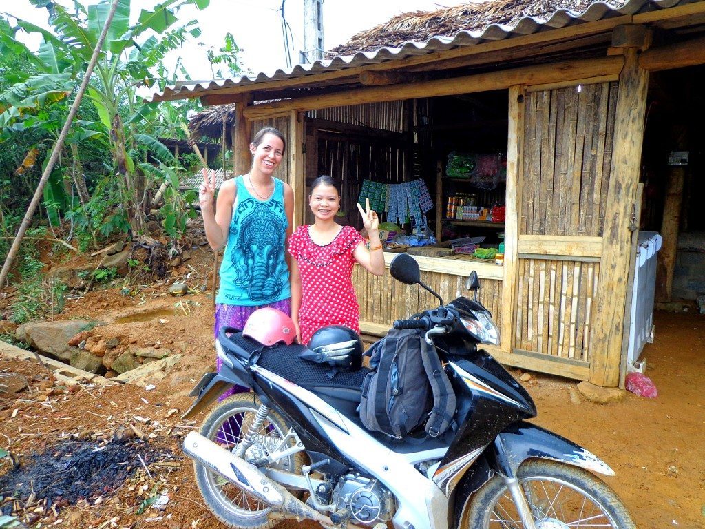 Saying goodbye very grateful to our hosts who sheltered us when we got lost in Vietnam 
