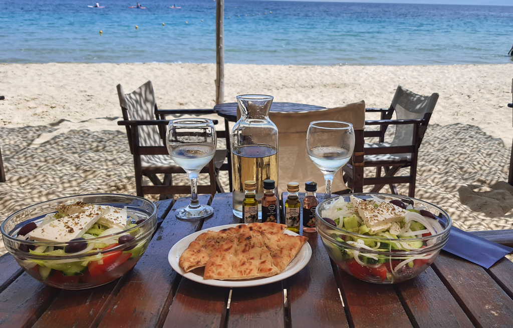 greek salad on the beach