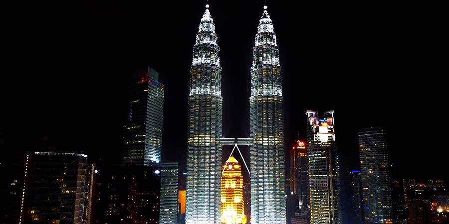 The Petronas Towers in Kuala Lumpur at night